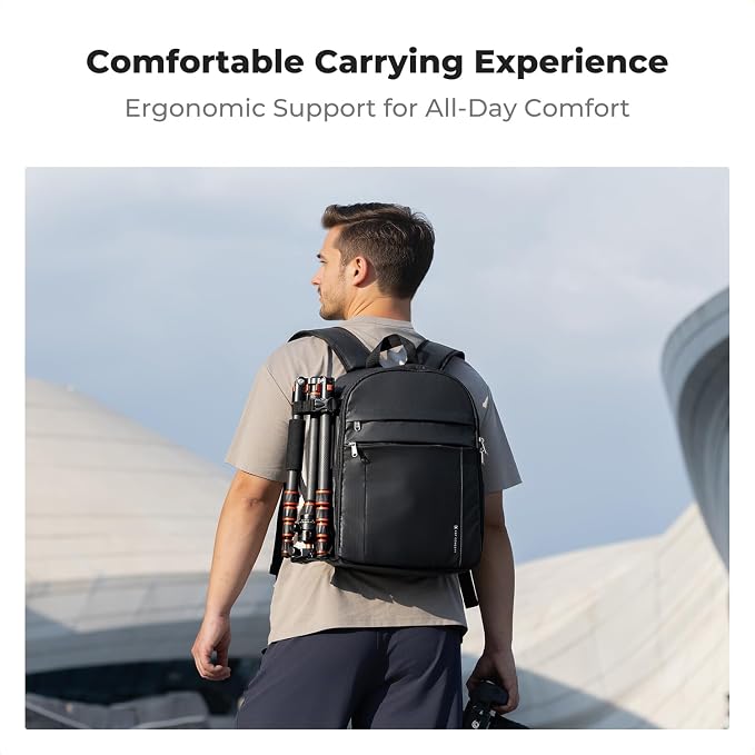 K&F CONCEPT Camera Backpack, Lightweight Camera Bag with Tripod Holder | Professional Bag for DSLR/SLR Mirrorless, with 14in Laptop Compartment & Rain Cover, Men & Women, for Sony Canon Nikon, B19 - Image 5