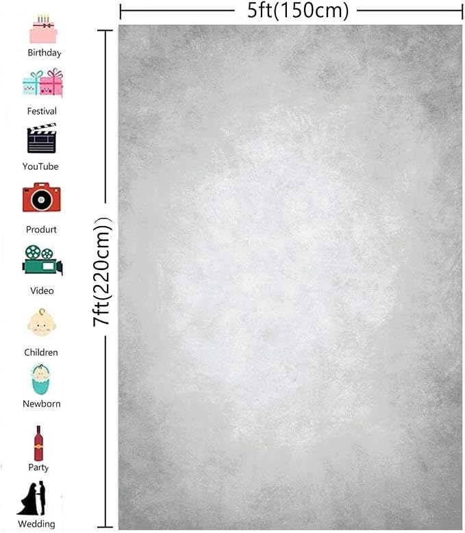5x7ft Grey Portrait Photography Backdrops Solid Texture Abstract Photo Background for Photoshoot - Image 3