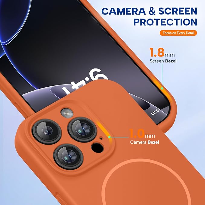 miracase Magnetic for iPhone 16 Pro Case, [Soft Anti-Scratch Microfiber Lining], Compatible with MagSafe, Liquid Silicone Case Shockproof Drop Protection Phone Case for 16 Pro,Orange | Compatible with MagSafe, Soft Microfiber Lining, Liquid Silicone Ca... - Image 8