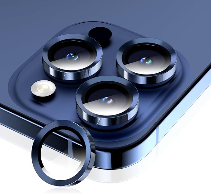 Camera Lens Protector for iPhone 15 Pro Max/15 Pro- Blue Titanium | 9H Tempered Glass, Metal Individual Camera Cover, Accessories, Anti-drop, Case Friendly, HD Clear, Anti-Scratch by WumigooProducts