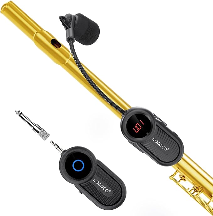 Lococo UHF Wireless Flute Microphone System: Wind Music Instruments Microphone Receiver and Transmitter, 160ft Range with Digital Screen, for Flute, Piccolo, Clarinet by lococomicrophonesystem