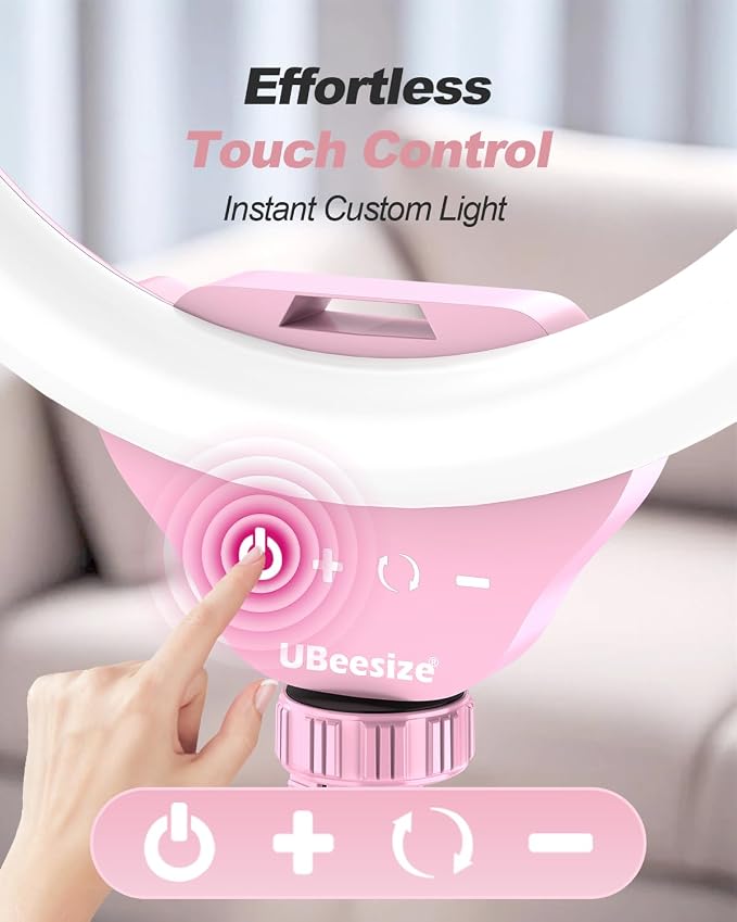 UBeesize 12'' LED Ring Light with 62'' Tripod Stand, Selfie Ring Light for Video Recording, Live Streaming, TikTok & YouTube, Compatible with iPhone & Android (Pink) - Image 2