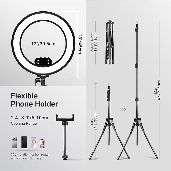 NEEWER 18" Ring Light, Wireless Professional Edge Lit Lighting with Tripod Stand, 45W 2900K-7000K CRI97+, 14.4V 3500mAh Battery, Phone Selfie Video Makeup Studio Streaming Photography, RB18B - Image 9
