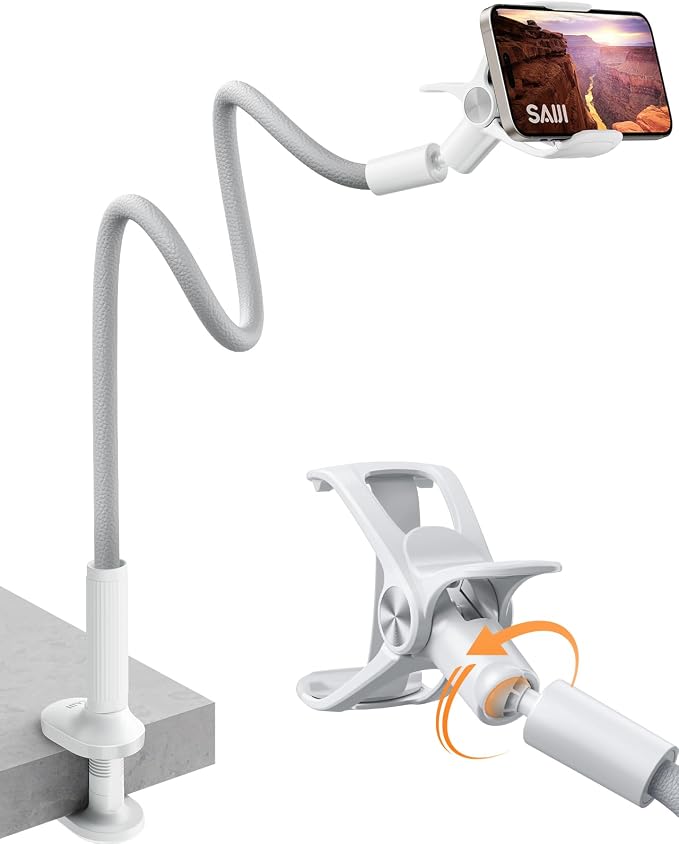 SAIJI Gooseneck Phone Stand for Bed, Lazy Bracket Cell Phone Holder Long Arm Clip Clamp Mount for Filming, Compatible with 4-7'' Mobile Cell Phone Stand Document Camera Nintendo Switch(Grey) by SAIJI