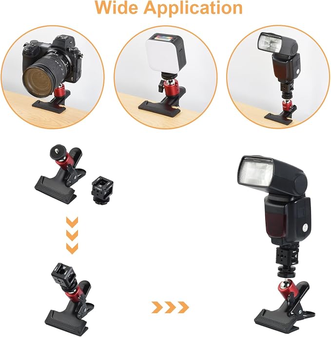 UTEBIT 4 Pack Camera Clamp Mount Tripod Camera Clip, Black & Red | 360° Swivel Webcam Mount with 1/4'' Screw Flash Reflector Holder for Studio Backdrop Digital SLR Video Photography Clamp - Image 5