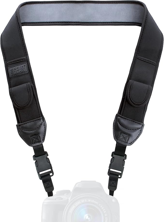 USA Gear TrueSHOT Camera Strap Neoprene Camera Straps - Padded Neck Strap, Pockets, and Quick Release Buckles - Compatible with Canon, Nikon, Sony and More DSLR and Mirrorless Cameras (Black) by USAGEAR