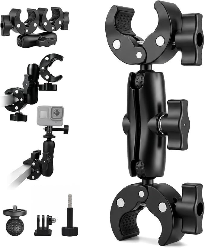 Double Super Clamp Mount 360° Adjustable Umbrella Tripod Mount | Camera Clamp for Photography Reflector Motorcycle Handlebar Umbrella Pole Holder Stand Bracket Flag Holder Light Stand Tripod by OctinPris