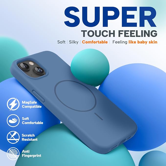 miracase Designed for iPhone 13 Case, [Soft Anti-Scratch Microfiber Lining], Shockproof Liquid Silicone Rubber Phone Case Cover for 13 6.1 inch, Glass Blue | Compatible with MagSafe, Soft Microfiber Lining, Premium Silicone Cover Shockproof Drop Protec... - Image 5