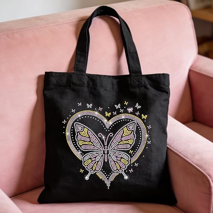 1 Pc Butterfly Heart Iron on Rhinestones Transfer, Pink Hotfix Iron on Patch Transfer Decals Crystal Heat Transfer Clothing Repair Decor for T-Shirt Jeans Jacket Party Decor - Image 5