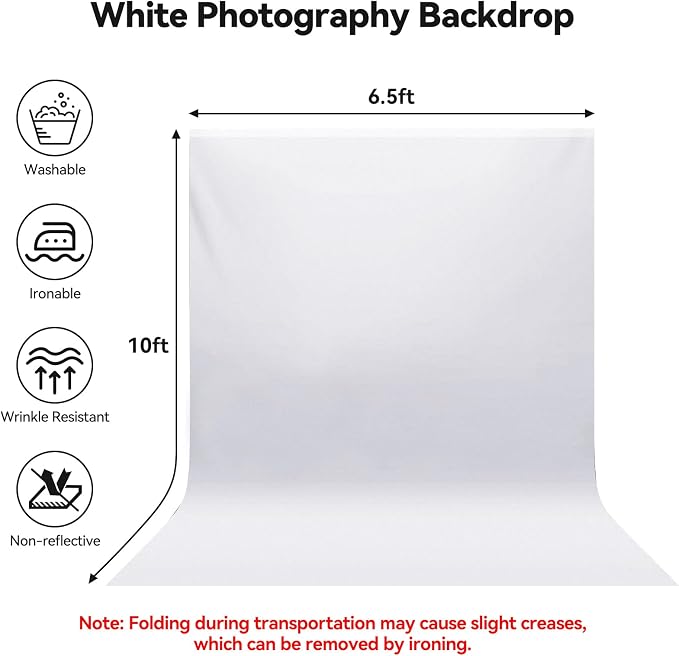 6.5x10ft Photography Photo Curtain Wrinkle Resistance Backdrop White Chroma Greenscreen Sheet Background Non-Reflective Fabric Backdrops for Streaming, PS Keying, Video Creation - Image 2