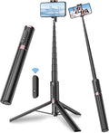 TONEOF 67" Cell Phone Selfie Stick Tripod,Smartphone Stand All-in-1 with Integrated Wireless Remote,Portable,Lightweight,Extendable for iPhone/Android(Black) by TONEOF