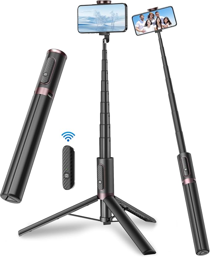TONEOF 67" Cell Phone Selfie Stick Tripod,Smartphone Stand All-in-1 with Integrated Wireless Remote,Portable,Lightweight,Extendable for iPhone/Android(Black) by TONEOF