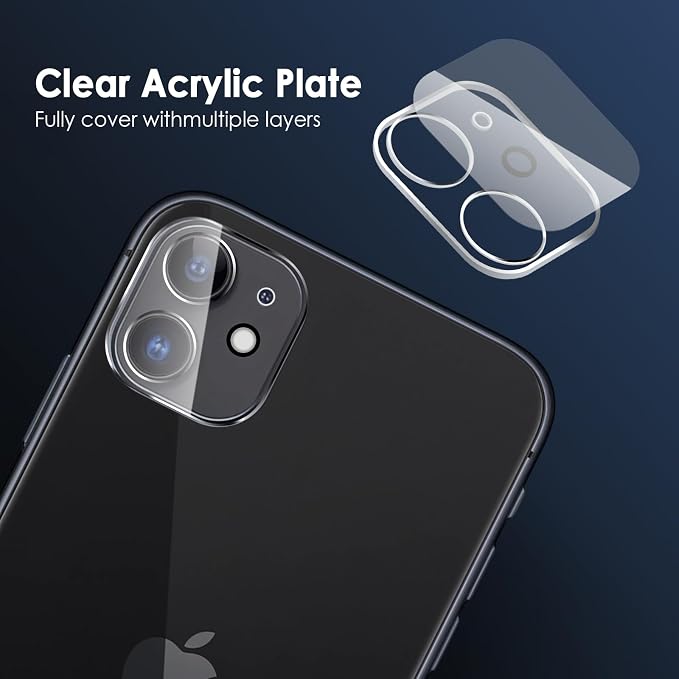 FanTEK Camera Lens Protector Compatible with iPhone 11/12 Mini, 9H Tempered Glass Camera Screen Cover, Ultra HD Clear Acrylic Full Coverage Guard, Case Friendly - Image 4