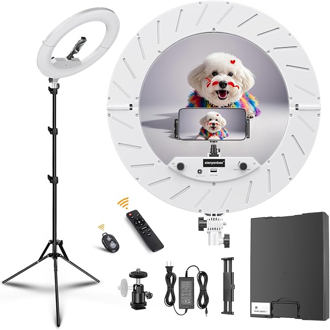 18 Inch Ring Light Kit, 55W Dimmable LED Light, Tripod Stand, Remote Controller,Box,CRI95(White) by xianyanbao