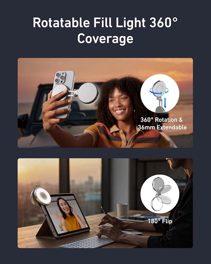 TELESIN C03 Magnetic Selfie Light, Phone Light for iPhone Magsafe | CRI97 360° LED Selfie Ring Fill Light with Mirror for Selfies/Photography/TikTok/Zoom Calls/Video Conference/YouTube - Image 3