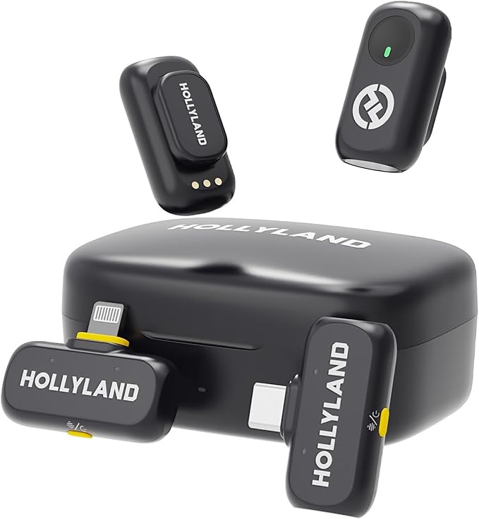 Hollyland Lark A1 Wireless Mini Microphone for iPhone & Android, 48kHz/24-bit, 3-Level Intelligent Noise Cancel, Microphone for YouTube, Podcast, Vlogging (Black, 2TX + 2RX + Charging Case) by Hollyland
