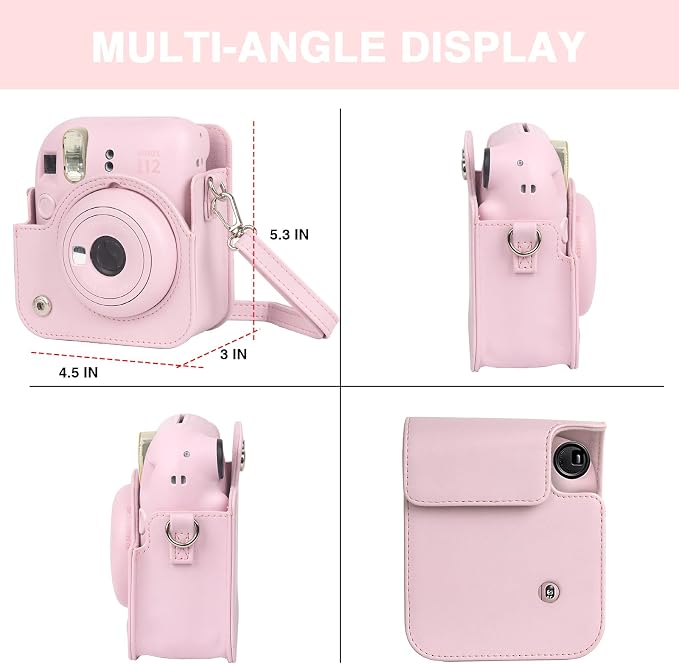 CAIYOULE Camera Case for Fujifilm Instax Mini 12 Instant Film Camera | Protective Camera Case, Camera Crossbody Bag for Fuji Mini 12 with Photo Album, Adjustable Shoulder Strap, Blossom Pink - Image 4