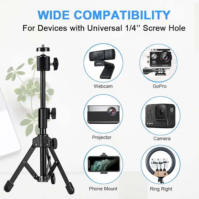 Webcam Tripod Stand Extendable Desktops Tripod for Camera/Phone/Webcam, Desk Tripods Webcam Mount Holder Compatible with Logitech Webcams C925e C922x C922 C930e C930 C920 C615 /iPhone/Ring Light - Image 4