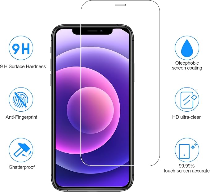 SIBEITU 3+3 Pack Screen Protector + Camera Lens Protector for iPhone 12 | 6.1 Inch HD 9H Hardness Tempered Glass Film, Scratch Resistant, Sensor Protection, Case Friendly, High Response, Bubble Free - Image 2