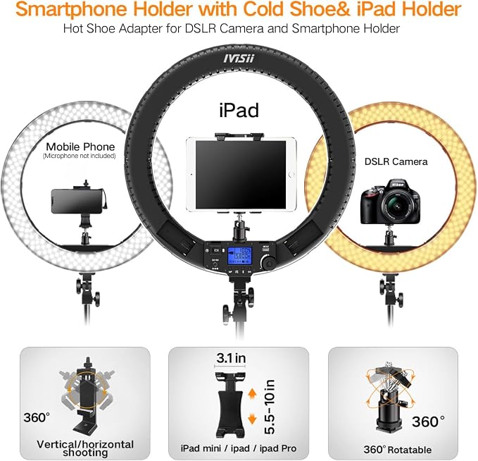 19 inch Ring Light with Remote Controller and Stand iPad Holder,60W Bi-Color with 4 Color Soft Filters for Live Stream/Makeup/YouTube Video/TikTok/Zoom/Photography - Image 3