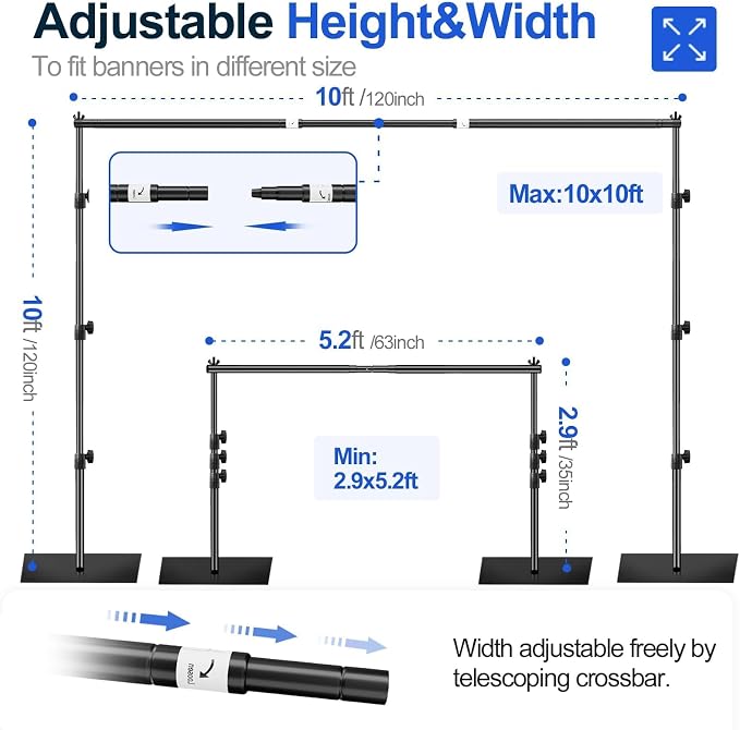 EMART Backdrop Stand Heavy Duty 10x10ft Adjustable Pipe and Drape Stand | Photo Backdrop Stand for Party Photography Wedding Birthdy Dispaly Event Festival Decorations Balloon Exhibition Photo Booth - Image 2