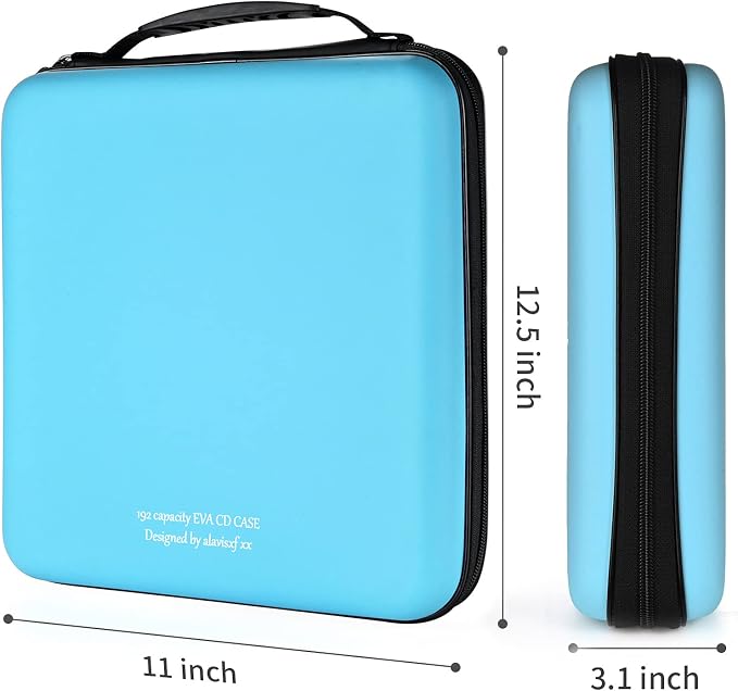 alavisxf xx CD Case, 192 Capacity Protective Zipper Disc Wallet for Car | EVA Shock-resistant, Double Zipper Closure, Portable Handle, DVD Storage Organizer, Anti-Slip Sleeves, for Home Office Travel - Image 4