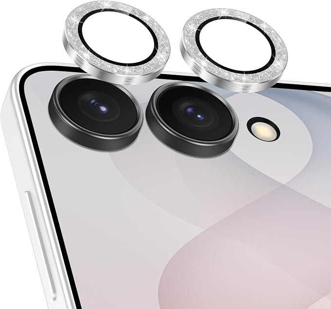 Meshine for Samsung Galaxy Z Flip 8 Camera Lens Protector,Scratch Proof,Strong Adsorption,9H Hardness with Metal Ring Camera Cover,Ultra Thin Case Friendly,Accessories Lens Protector,Glitter Sliver by Meshine