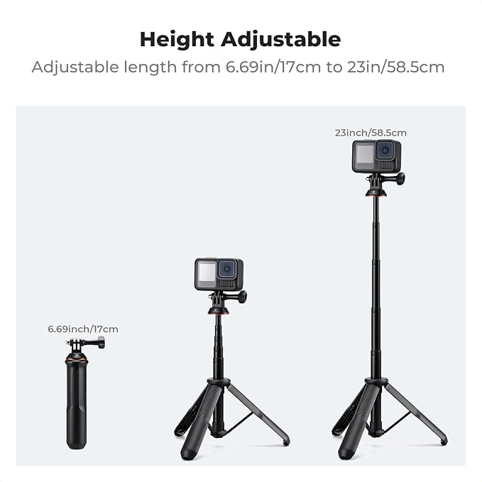 K&F CONCEPT 58.5cm/23inch Portable Adjustable Stand Selfie Stick Tripod | Portable Vlog Handle Grip Action Camera Selfie Stick for GoPro Hero 13/12/11/10/9/8/Max, DJI Osmo Action 6/5/4/3/2/1 - Image 2