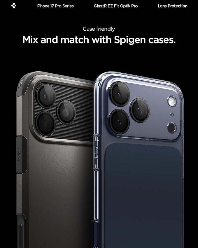 Spigen Camera Protector for iPhone 17 Pro Max, 17 Pro, 16 Pro Max, 16 Pro | GlasTR EZ Fit Optik Pro, 9H+ Tempered glass, Scratch resistant, Auto-align tray, Case-friendly-Black [2 Pack] - Image 8
