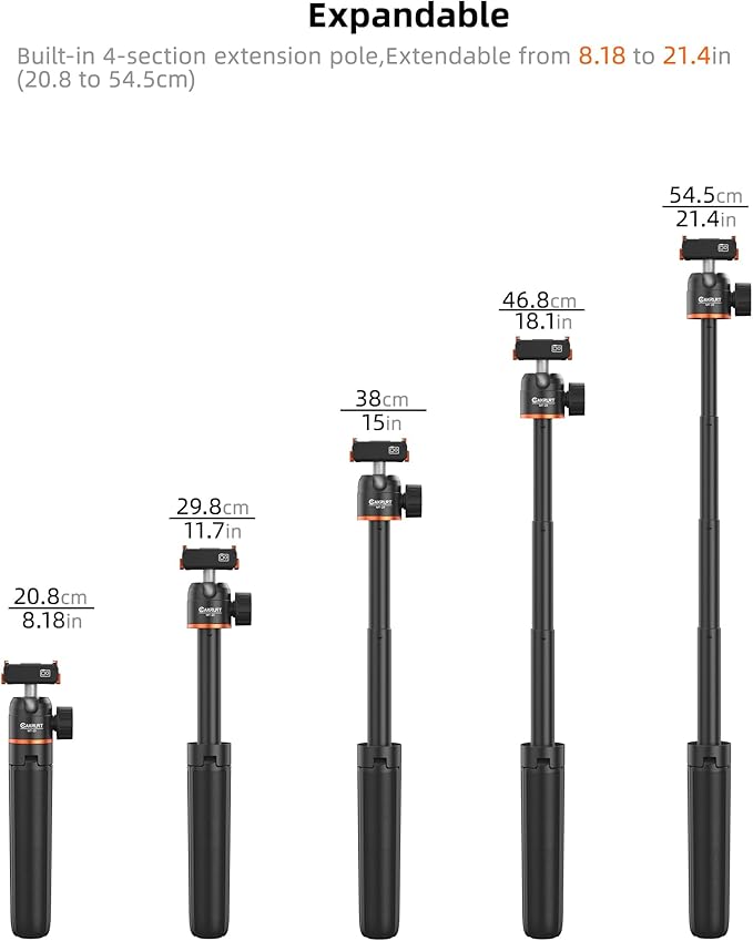 21" Osmo Action Selfie-Stick Tripod for DJI Action 5 Pro/4/3,Osmo 360, Portable Travel Vlogging Stand, 2-in-1 Handle Grip w Mini Extension Rod & 360° Ball Head, Accessories for Video Recording - Image 4