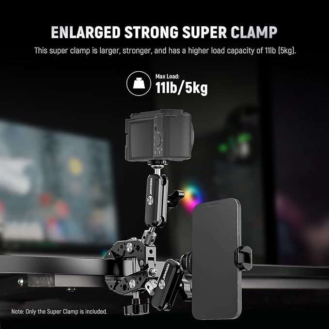 NEEWER Heavy Duty Super Clamp with Two 360° Dual Ball Head Magic Arms, 1/4" 3/8" Screw Threads, Phone & Action Camera Mount Adapter for Flat/Round Surface Compatible with GoPro DJI Insta360 DSLR - Image 3