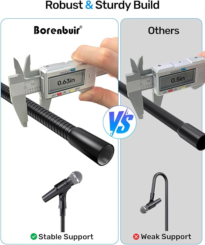 19" Flexible Microphone Gooseneck, 5/8 Thread, Max 2.5 lb Load, Heavy Duty | Gooseneck Mic Arm Extension, Durable Aluminum Alloy, 5/8 Male and Female Thread for DIY, Podcast, Studio, Podium, Black - Image 6