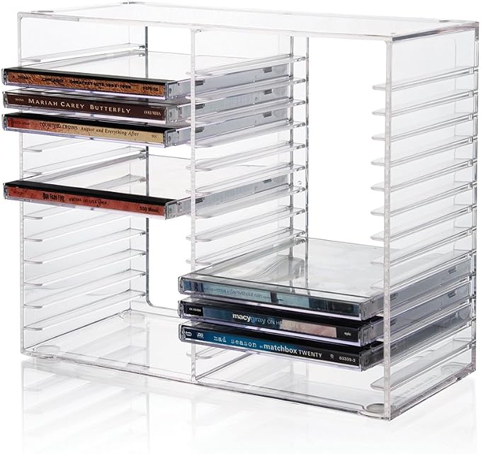 STORi Stackable Clear Plastic CD Organizer with Rubber Feet | Rectangular Jewel Cases Holder Perfect for Theatre Room | Holds up to 30 CD Cases | Made in USA by STORi