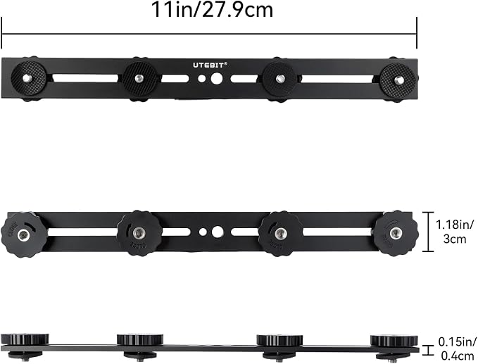 UTEBIT Long Dual Speedlite Tripod Mount Bracket Extension Bar | 11 inch Tripod Mount with 1/4'' Hot Shoe, Straight Flash Mount 1/4-3/8 Thread Hole Flash Bracket for LED Light,DSLR Camera - Image 3