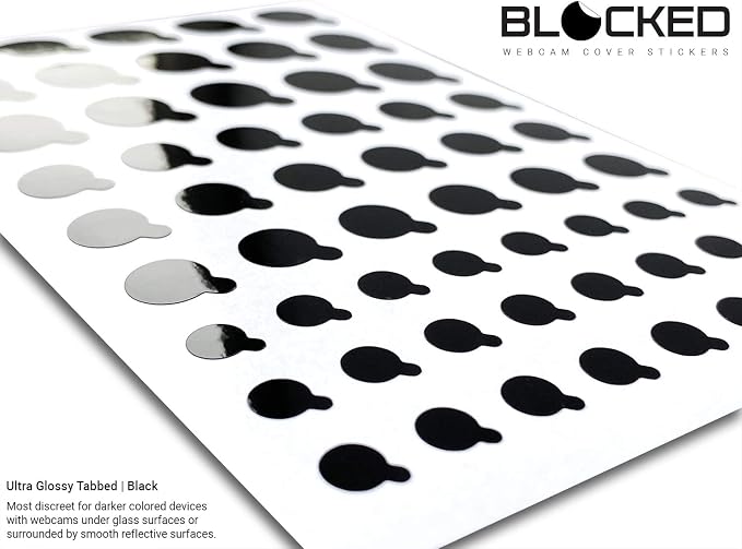 BLOCKED Original Vinyl Webcam Cover Stickers | Restickable & Stackable Privacy Covers | for All Camera-endable Devices | 3-Sizes | 57 Black Tabbed (Ultra Glossy) - Image 2