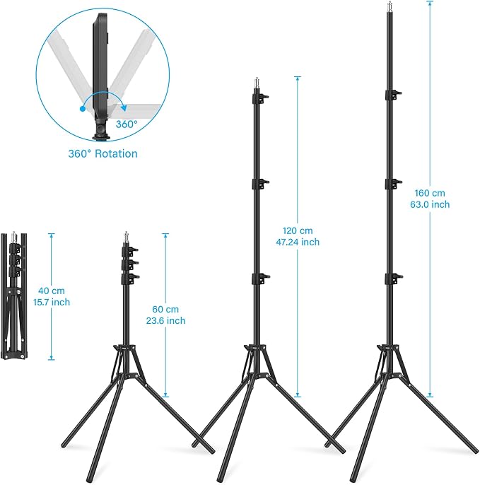 2 Pack LED Video Light with 63'' Tripod Stand, Obeamiu 2500-8500K Dimmable Photography Studio Lighting for Video Film Recording/Collection Portrait/Live Game Streaming/YouTube Podcast, USB Charger - Image 5