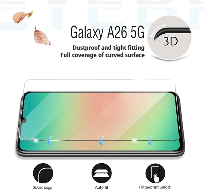 Galaxy A26 HD Clear Tempered Glass Screen Protector + Camera Lens Protectors, [2+2 Pack] [3D Glass] [Anti-Glare] [Bubble-Free] Screen Protector Glass For Samsung Galaxy A26 - Image 3