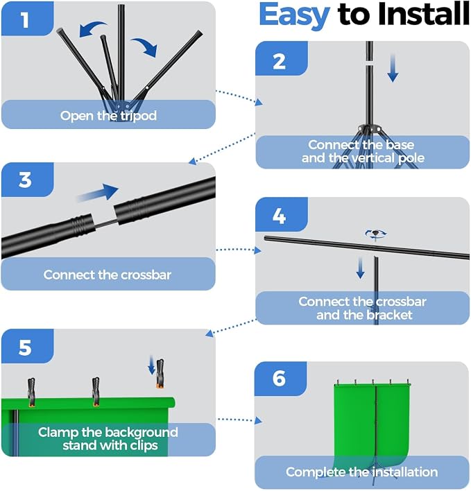 EMART 5x6.5ft Blue Green Screen Backdrop Kit with Reverse Folding Base | Reverse folding base for easy storage & transport，perfect for Photography, Photoshoot, Studio Video Recording, Streaming - Image 7