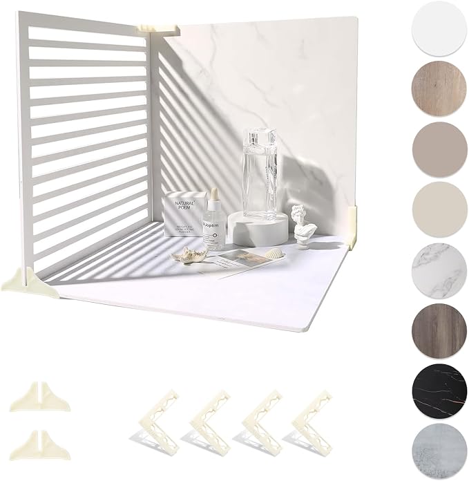 4PCS Double Sided Backdrop Boards, 16x16 inch Waterproof Photo Backdrop with 4PCS Board Brackets, 2PCS Pane Brackets, 1PCS 16x16 inch Window Shadow Pane for Food, Jewelry Photo Shooting by EOAJAFOU