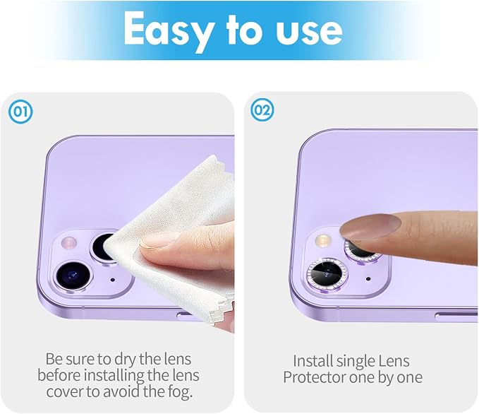 for iPhone 14/14 Plus Camera Lens Protector Bling Diamond, Purple | Individual Metal, 9H Hardness, Scratch Resistant, Shockproof, Drop Protection, Case Friendly, Stylish Accessories - Image 7