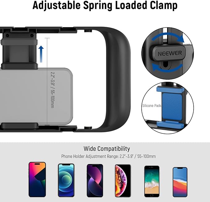 NEEWER Mobile Phone Video Rig, Mobile Phone Grip Stabiliser Cage | Cold Shoe, 1/4 Inch Thread, Video Recording Film Rig, Compatible with iPhone 16 15 Pro Max Plus 14 13 Mini X XS Max XR - Image 5
