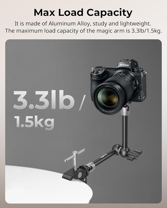 SMALLRIG Clamp w/ 1/4" and 3/8" Thread and 9.8 Inches Adjustable Friction Power Articulating Magic Arm with 1/4" Thread Screw for LCD Monitor/LED Lights - KBUM2732B - Image 7