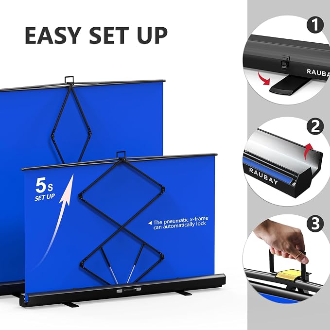 【Wider Style】 RAUBAY 78.7 x 82.7in Large Collapsible Blue Screen Backdrop | Portable Retractable Chroma Key Panel Photo Background with Stand for Video Conference, Photographic Studio, Streaming - Image 4