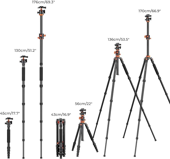 K&F Concept 67 inch Camera Tripod Horizontal Aluminum Tripods Portable Monopod with 360 Degree Ball Head Quick Release Plate for DSLR Cameras T255A4+BH-28L (TM2515T1) - Image 6