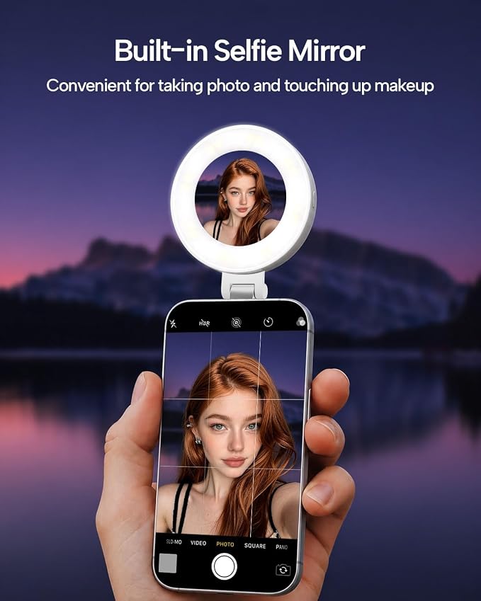 EMART Magnetic Selfie Light, Mini Phone Fill Light Compatible with Magsafe, Foldable LED Ring Light with Mirror, Dimmable Phone Light for Selfies/Video Calls/Makeup/Photography - Image 2
