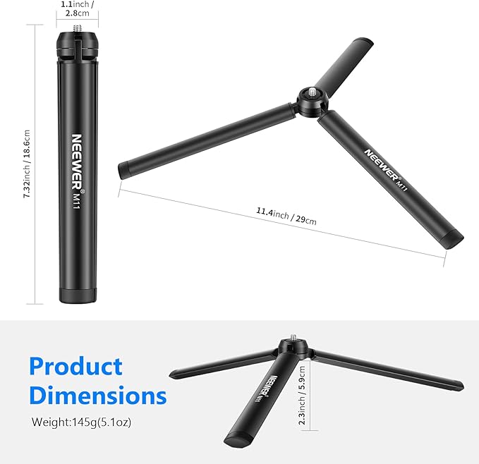 NEEWER Mini Metal Tripod, Table Stand, Desktop Compact Tripod Compatible with Crane M2, Smooth Q2, Gimbal Grip Stabilizer and All Cameras - Image 2