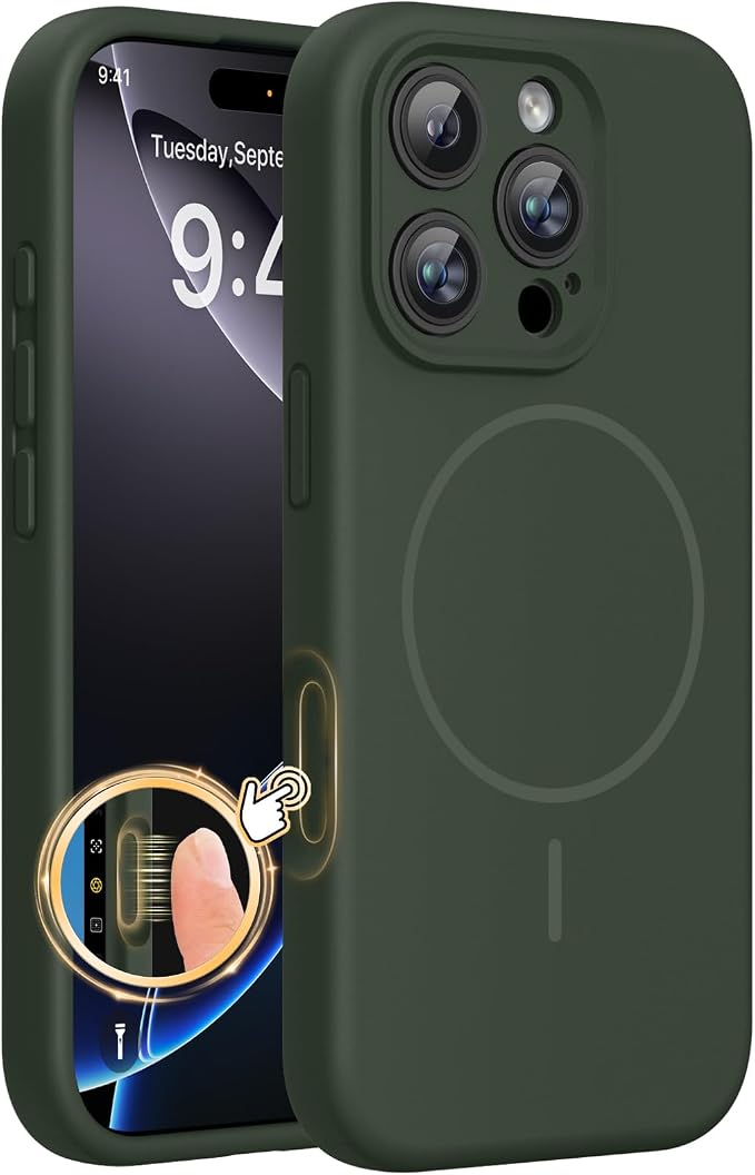 miracase Magnetic for iPhone 16 Pro Case, [Soft Anti-Scratch Microfiber Lining], Compatible with MagSafe, Liquid Silicone Case Shockproof Drop Protection Phone Case for 16 Pro,Dark Green | Compatible with MagSafe, Soft Microfiber Lining, Liquid Silicon... by Miracase