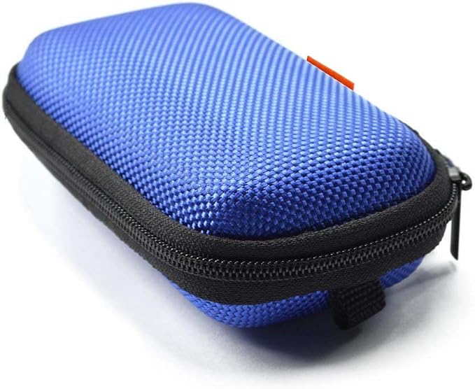 Blue Rectangle Small EVA Case, Lightweight Hard Shell Zipper Pouch | Mesh Inner Pocket, Universal Bag for Wired Bluetooth Headset, Charger, Durable Exterior, Portable by GLCON