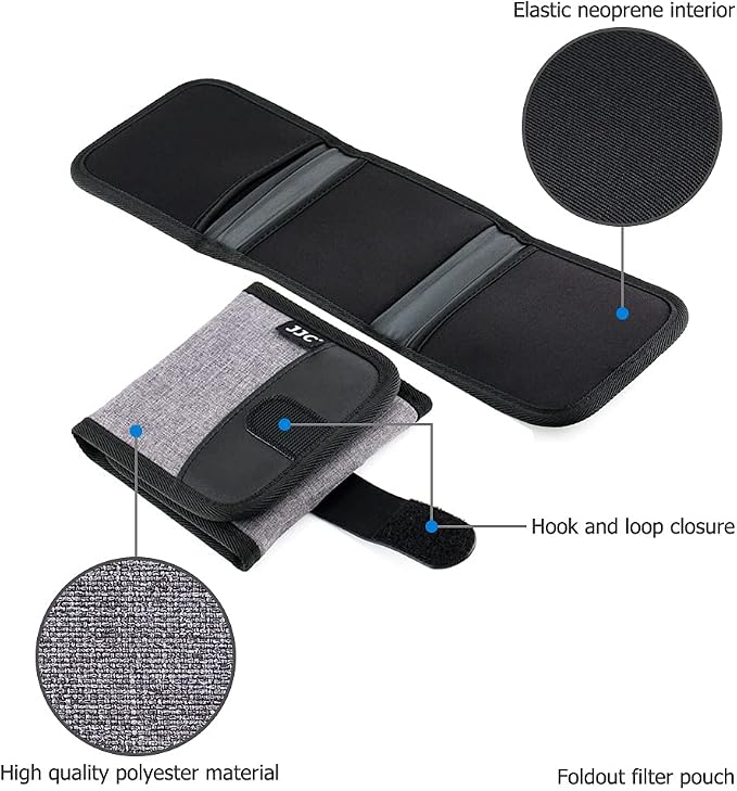 JJC 3-Pocket Lens Filter Pouch Case, Wallet for Circular Filters up to 82mm | Padded Folding Filter Bag, with Belt Loop & Fasten Closure, Durable Polyester Material, Dustproof, Compact to Travel - Image 3