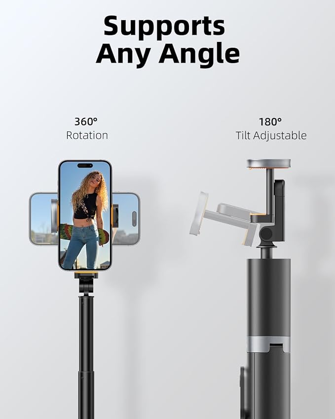 TODI 63" Cell Phone Selfie Stick Tripod, Portable Tripod for iPhone with Wireless Remote, Extendable Smartphone Stand, All-in-1, Compatible with iPhone/Android - Image 4